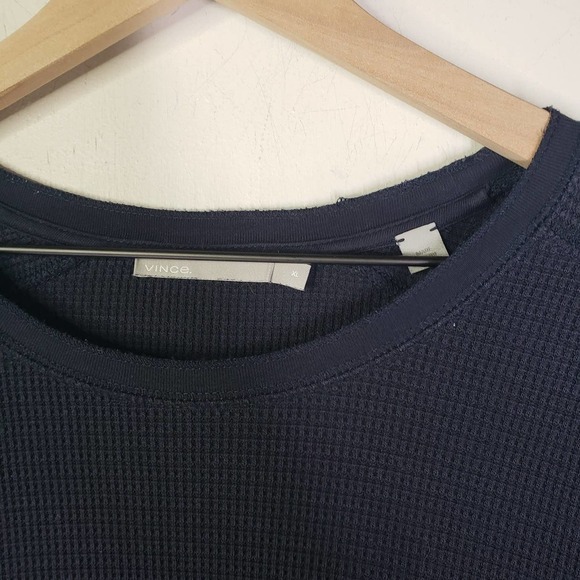 Vince Thermal Long Sleeve Crew Neck T-Shirt Men's XL Dark Navy Blue Top - Picture 2 of 9